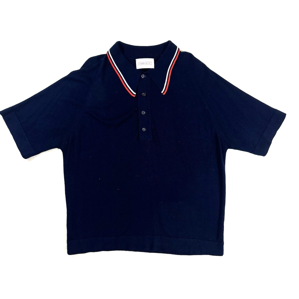 vintage 70s mens navy blue‎ Lord Jeff acrylic polo sweater s/s retro XL
